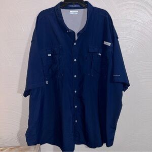 Columbia Men 5X PFG Bahama Omni Shade S/S Blue Shirt Fishing Casual